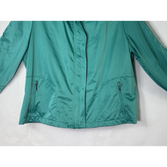 Chicos Collection Size XL (3) Teal Turquoise Full Zip Windbreaker Jacket Shiny - Picture 3 of 11